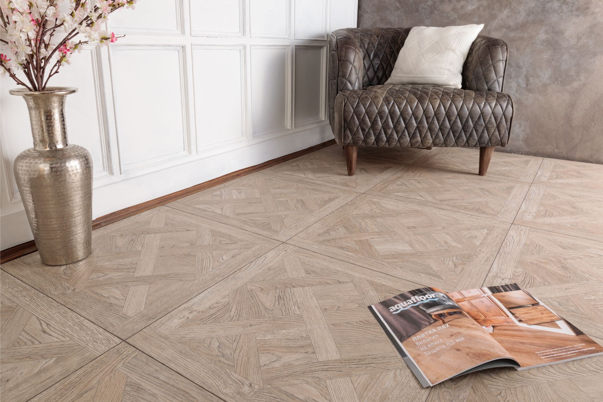Кварцвиниловая плитка Aqua Floor Versailles AF7001VS 600x600 Дуб Светлый замковый кварц винил напольный