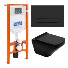 Комплект подвесной безободковый унитаз BelBagno Sela BB3201CHR-MB с микролифтом + система инсталляции BelBagno BB002-80 с кнопкой смыва BB007-PR-NERO.M