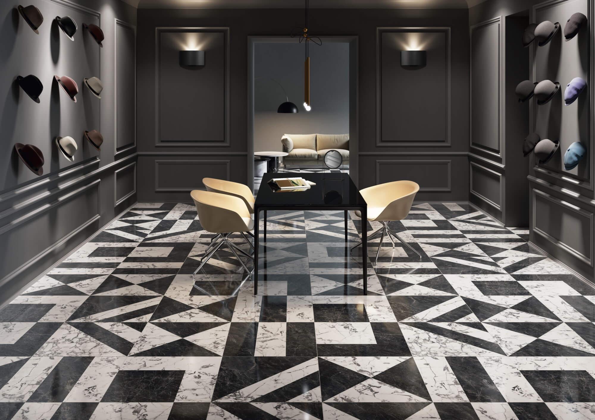 Керамогранит Kerama Marazzi SG013322R Бьянко Неро белый черный лаппатированный обрезной 119.5x119.5
