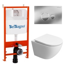 Комплект подвесной безободковый унитаз BelBagno Uno BB5177CH-TOR/SC с микролифтом + система инсталляции BelBagno BB026 с кнопкой смыва BB081CR