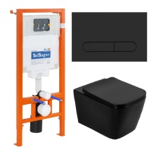 Комплект подвесной безободковый унитаз BelBagno Ardente-C BB3202CHR-MB с микролифтом + система инсталляции BelBagno BB002-80 с кнопкой смыва BB007-PR-NERO.M