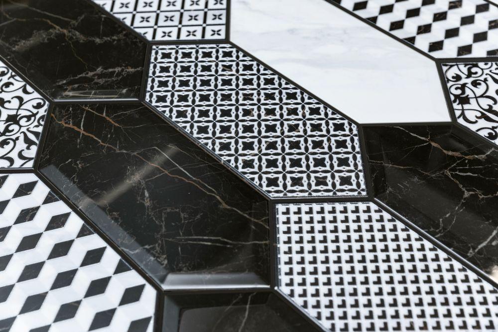 Вставка Kerama Marazzi Келуш 3 грань черно-белый 9.8x9.8 TOC006