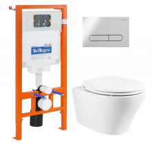 Комплект подвесной безободковый унитаз BelBagno Acqua BB340CHR с микролифтом + система инсталляции BelBagno BB002-80 с кнопкой смыва BB005-PR-CHROME
