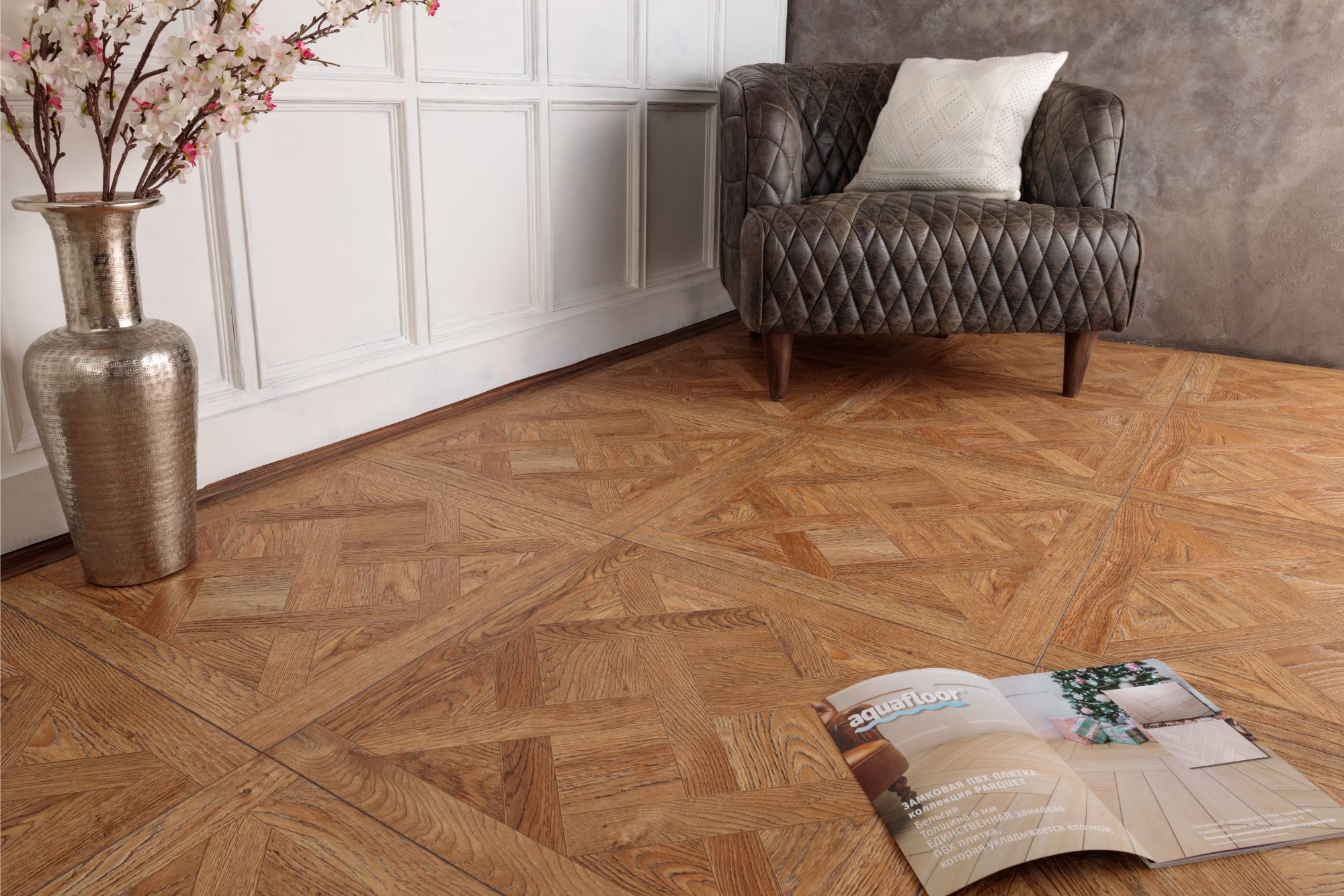 Кварцвиниловая плитка Aqua Floor Versailles AF7001VS 600x600 Дуб Светлый замковый кварц винил напольный