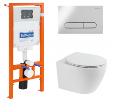 Комплект подвесной безободковый унитаз BelBagno Prospero BB507B с микролифтом + система инсталляции BelBagno BB002-80 с кнопкой смыва BB005-PR-CHROME