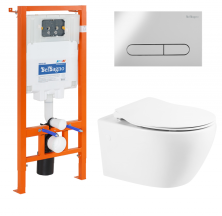 Комплект подвесной безободковый унитаз BelBagno Prospero BB507B с микролифтом + система инсталляции BelBagno BB002-80 с кнопкой смыва BB005-PR-CHROME