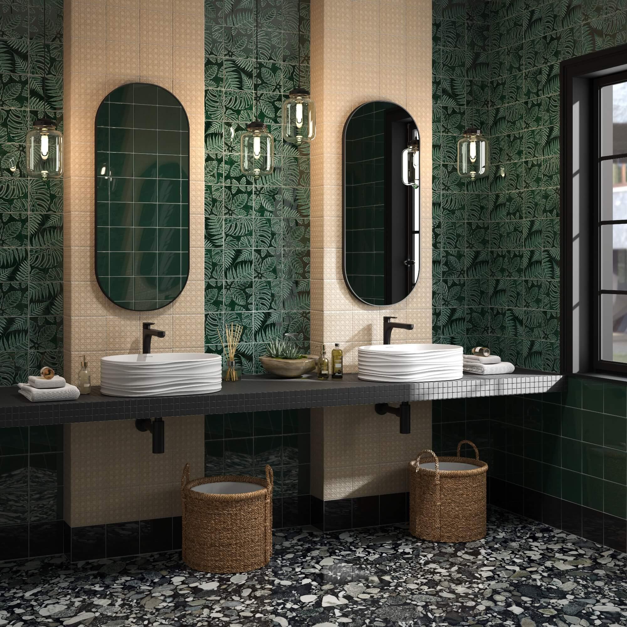 Декор Kerama Marazzi Сантана 1 структура зеленый темный глянцевый 15x15 SFB001