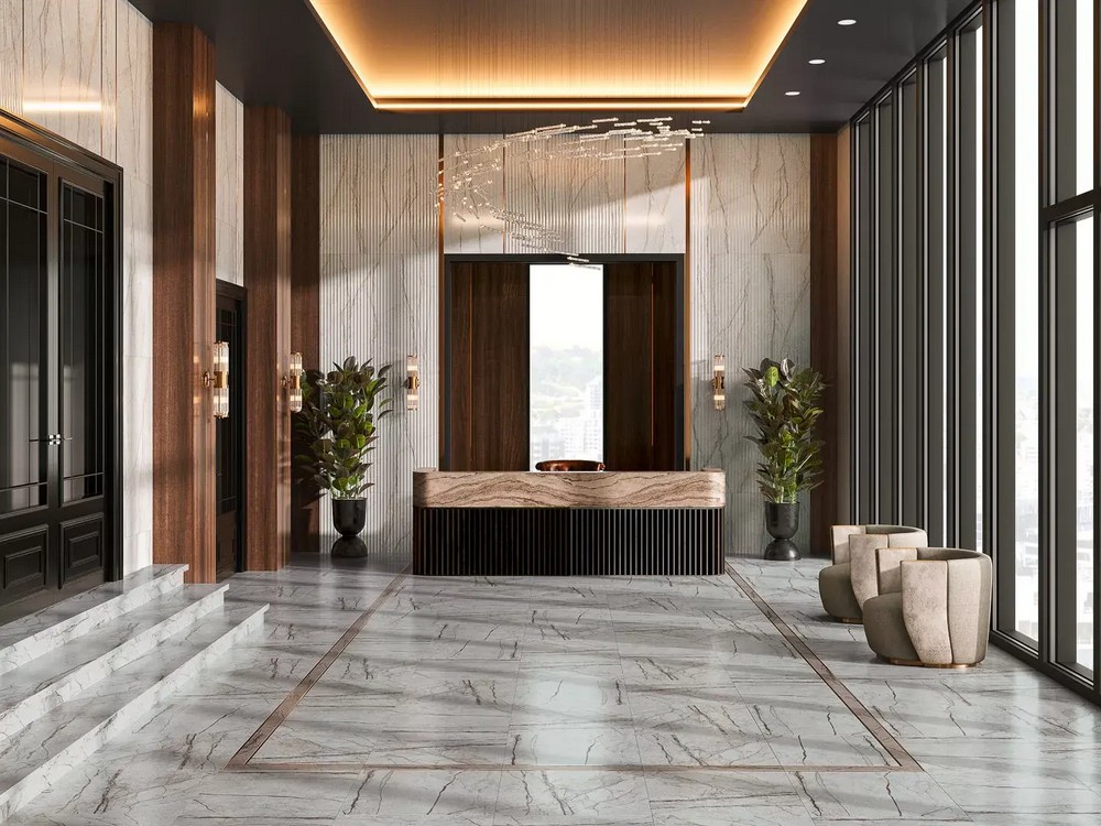 Декор Kerama Marazzi KMD3STA029BR Ифран серый светлый глянцевый обрезной 60x119.5