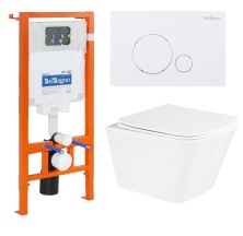 Комплект подвесной безободковый унитаз BelBagno Due BB3103CHR/SC с микролифтом + система инсталляции BelBagno BB002-80 с кнопкой смыва BB014-SR-BIANCO