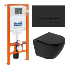 Комплект подвесной безободковый унитаз BelBagno Colorato BB062CHR-MB с микролифтом + система инсталляции BelBagno BB002-80 с кнопкой смыва BB007-PR-NERO.M