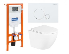 Комплект подвесной безободковый унитаз BelBagno Uno BB3105CHR/SC с микролифтом + система инсталляции BelBagno BB002-80 с кнопкой смыва BB005-PR-CHROME