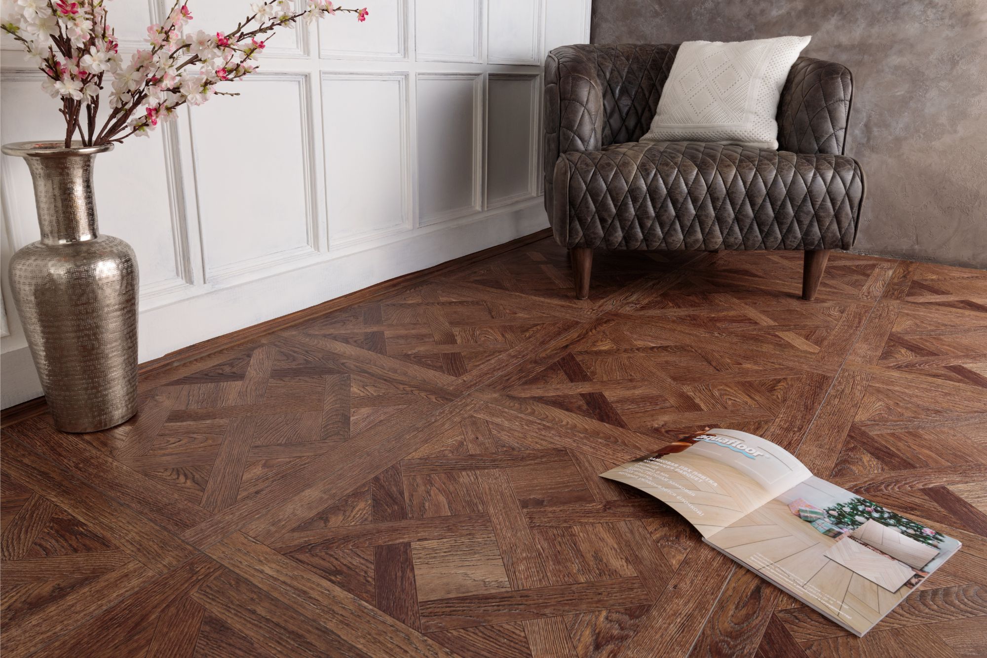 Кварцвиниловая плитка Aqua Floor Versailles AF7001VS 600x600 Дуб Светлый замковый кварц винил напольный