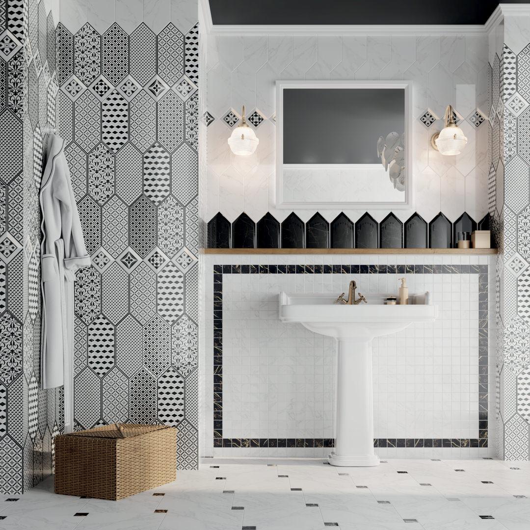 Вставка Kerama Marazzi Келуш 3 грань черно-белый 9.8x9.8 TOC006