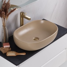 Раковина керамическая накладная овальная бежевая матовая BelBagno BB1084-H316