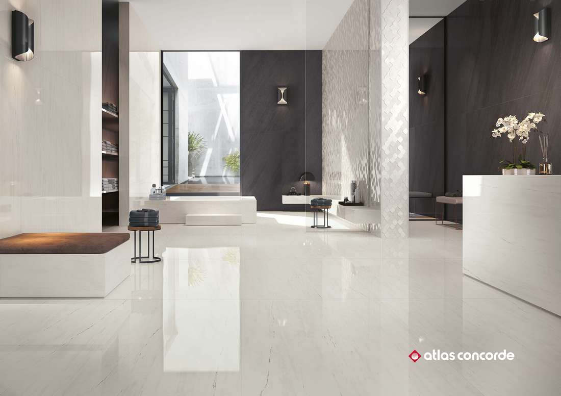 Керамическая плитка Атлас Конкорд Италия Марвел Стоун/ Marvel Stone Cream Prestige Shiny 40x80 9MSI