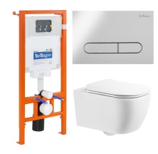 Комплект подвесной безободковый унитаз BelBagno Genova BB1102CH с микролифтом + система инсталляции BelBagno BB002-80 с кнопкой смыва BB005-PR-CHROME