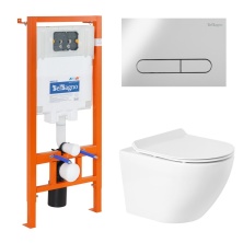 Комплект подвесной безободковый унитаз BelBagno Sfera-R BB046CHR с микролифтом + система инсталляции BelBagno BB002-80 с кнопкой смыва BB005-PR-CHROME