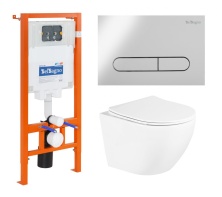 Комплект подвесной безободковый унитаз BelBagno Uno BB3105CHR/SC с микролифтом + система инсталляции BelBagno BB002-80 с кнопкой смыва BB005-PR-CHROME