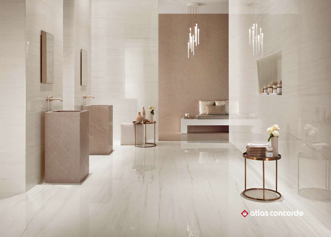 Керамическая плитка Атлас Конкорд Италия Марвел Стоун/ Marvel Stone Cream Prestige Shiny 40x80 9MSI
