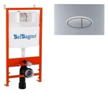 Инсталляция для подвесного унитаза BelBagno BB026/BB050CR.MAT с панелью смыва, хром матовый