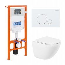Комплект подвесной безободковый унитаз BelBagno Amanda BB051CHR с микролифтом + система инсталляции BelBagno BB002-80 с кнопкой смыва BB014-SR-BIANCO