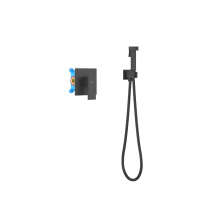 Набор с гигиеническим душем (смеситель + гигиеническая лейка + шланг + шланговое подсоединение с держателем) Aquatek матовый черный AQ1619MB ЛИБРА