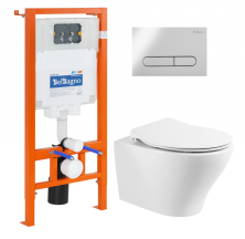 Комплект подвесной безободковый унитаз BelBagno Acqua BB340CHR с микролифтом + система инсталляции BelBagno BB002-80 с кнопкой смыва BB005-PR-CHROME