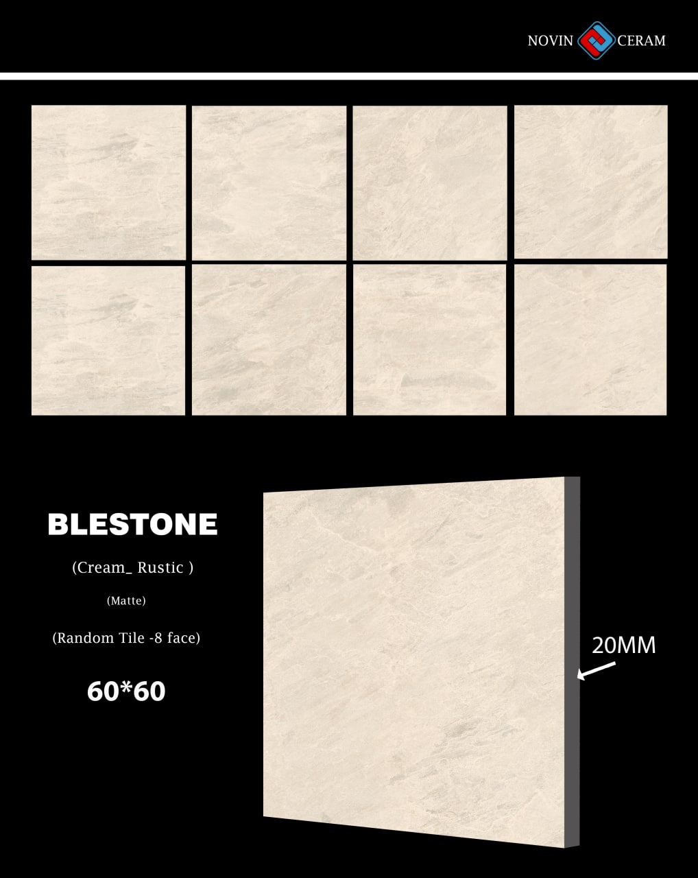 Керамогранит Novin Ceram Blestone Anthracite X9567M81 серый 60x60