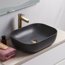 Раковина керамическая накладная прямоугольная серая матовая BelBagno BB1302-H311