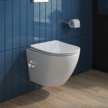 Унитаз подвесной безободковый BelBagno Uno BB3105CHR-BS/SC с крышкой-сиденьем микролифт, со смесителем и функцией биде