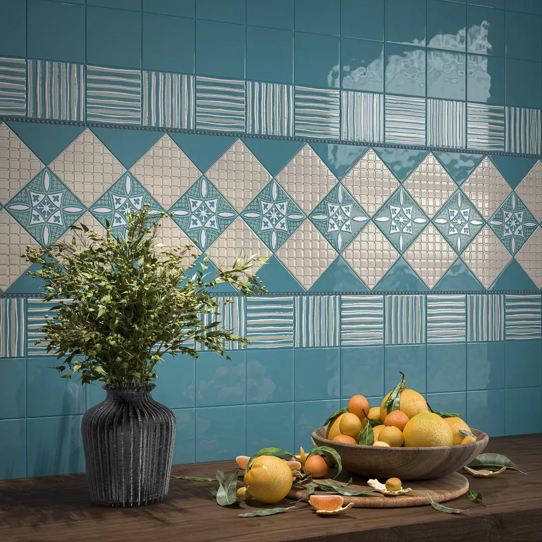 Декор Kerama Marazzi KMD3STA016GN Бахия 1 бирюзовый глянцевый 9.8x9.8