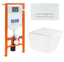 Комплект подвесной безободковый унитаз BelBagno Due BB3103CHR/SC с микролифтом + система инсталляции BelBagno BB002-80 с кнопкой смыва BB018-GV-BIANCO