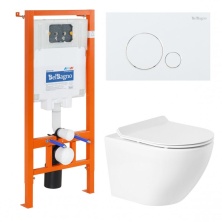Комплект подвесной безободковый унитаз BelBagno Sfera-R BB046CHR с микролифтом + система инсталляции BelBagno BB002-80 с кнопкой смыва BB014-SR-BIANCO