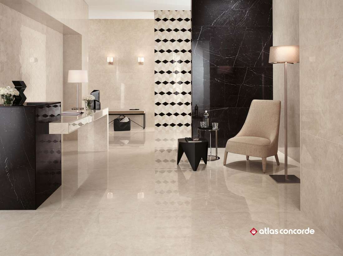 Керамическая плитка Атлас Конкорд Италия Марвел Стоун/ Marvel Stone Cream Prestige Shiny 40x80 9MSI