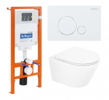Комплект подвесной безободковый унитаз BelBagno Tre BB8001CHR/SC с микролифтом + система инсталляции BelBagno BB002-80 с кнопкой смыва BB014-SR-BIANCO
