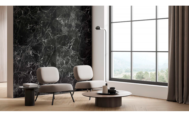Керамогранит Vitra МарблСистем/ MarbleSystem Бреча Черный R9 7ЛПР 60x120 лаппатированный