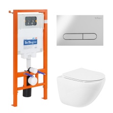 Комплект подвесной безободковый унитаз BelBagno Amanda BB051CHR с микролифтом + система инсталляции BelBagno BB002-80 с кнопкой смыва BB005-PR-CHROME