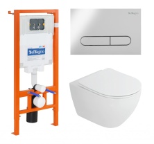 Комплект подвесной безободковый унитаз Cezares Stylus-Tor CZR-6601-TH-TOR с микролифтом + система инсталляции BelBagno BB002-80 с кнопкой смыва BB005-PR-CHROME