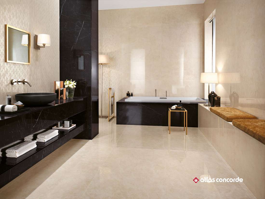 Керамическая плитка Атлас Конкорд Италия Марвел Стоун/ Marvel Stone Cream Prestige Shiny 40x80 9MSI