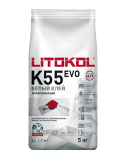 Клей для плитки, керамогранита и мозаики Литокол K55 белый 5кг С2 ТE