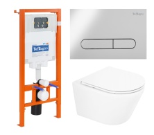 Комплект подвесной безободковый унитаз BelBagno Tre BB8001CHR/SC с микролифтом + система инсталляции BelBagno BB002-80 с кнопкой смыва BB005-PR-CHROME