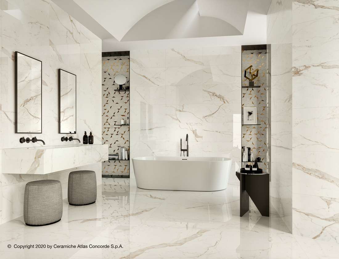 Керамическая плитка Атлас Конкорд Италия Марвел Шайн/ Marvel Shine Calacatta Imperiale Shiny 40x80 A3ZV