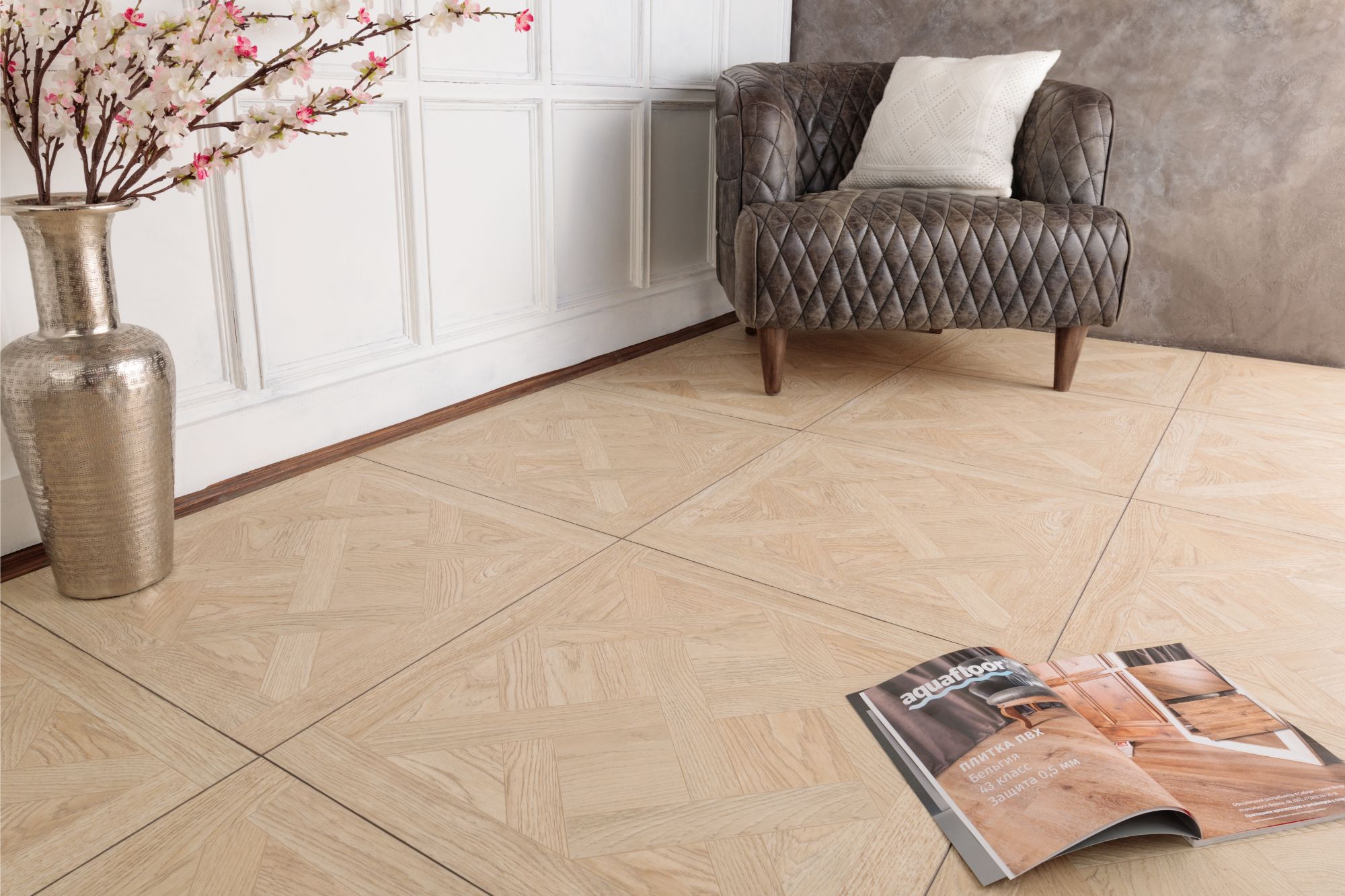 Кварцвиниловая плитка Aqua Floor Versailles AF7001VS 600x600 Дуб Светлый замковый кварц винил напольный