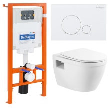 Комплект подвесной безободковый унитаз BelBagno Loto BB070CHR/SC с микролифтом + система инсталляции BelBagno BB002-80 с кнопкой смыва BB014-SR-BIANCO