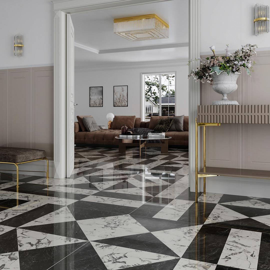 Керамогранит Kerama Marazzi SG013322R Бьянко Неро белый черный лаппатированный обрезной 119.5x119.5